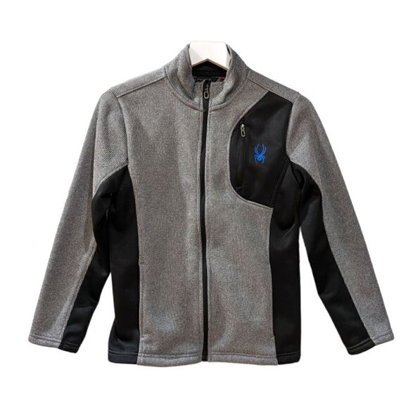 Spyder Boys Endure Core Grey & Black Zip Up Textured Knit Jacket Size M 10/12 - Picture 1 of 6
